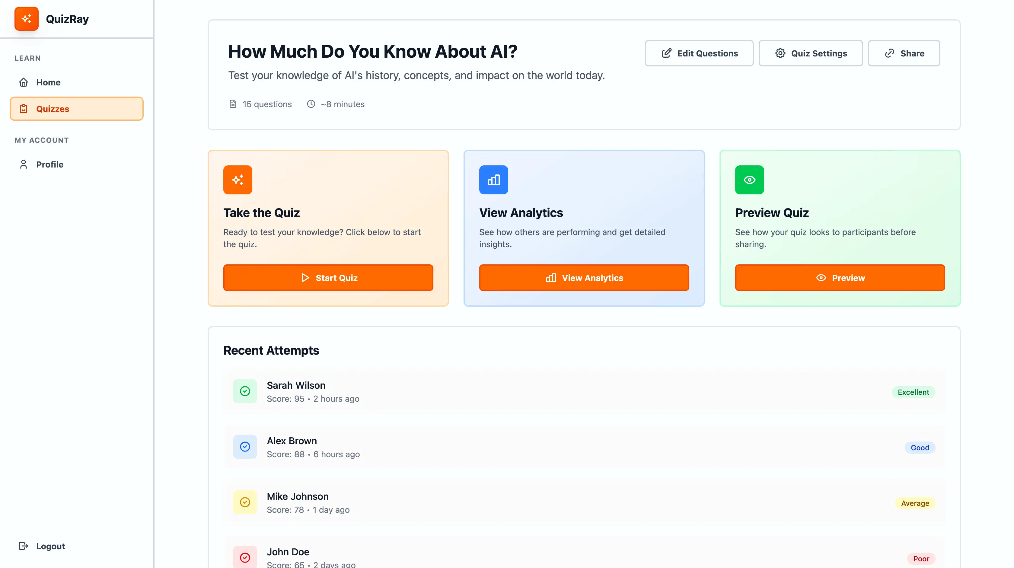 QuizRay Platform Preview